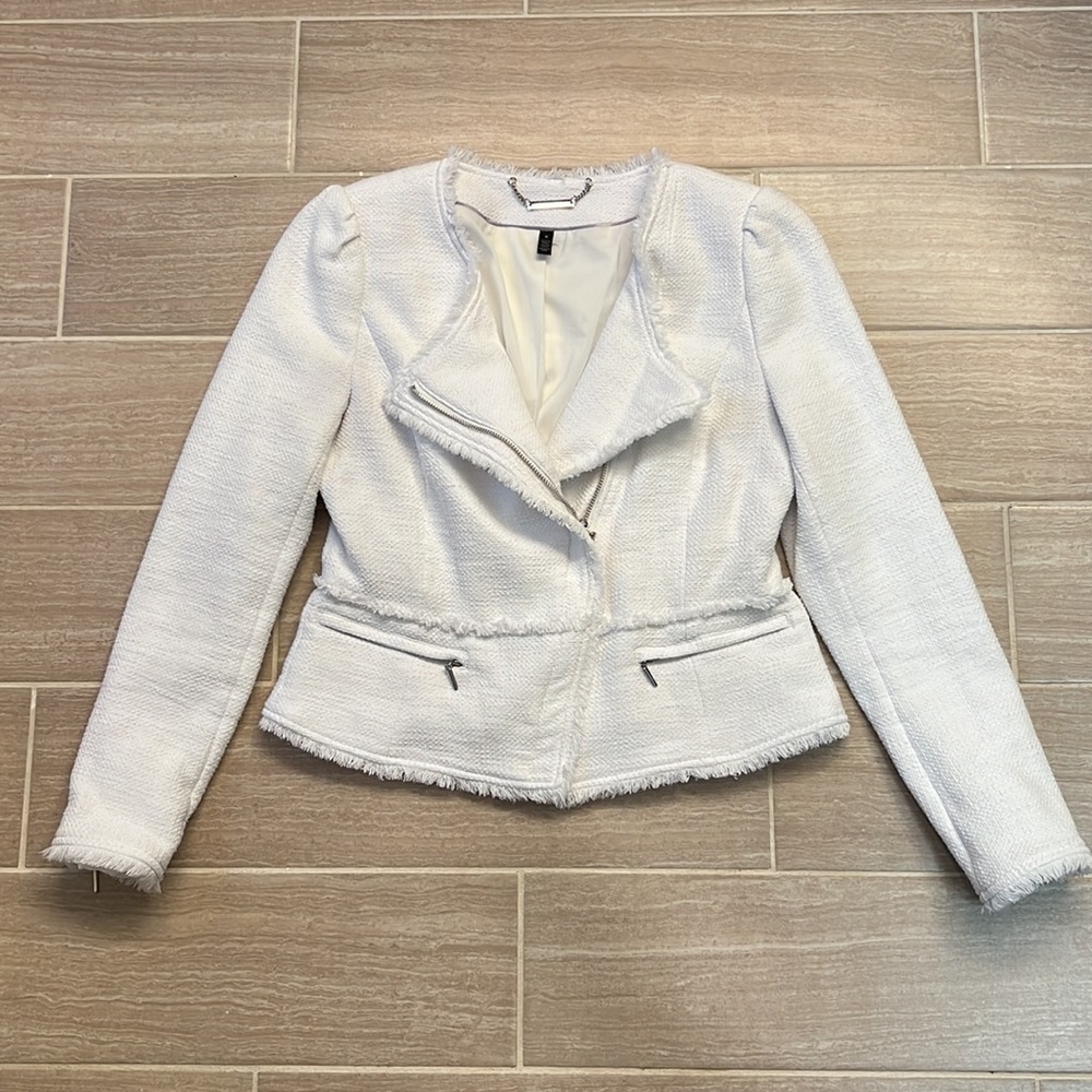 WHBM White Tweed Moto Jacket (Size 8)